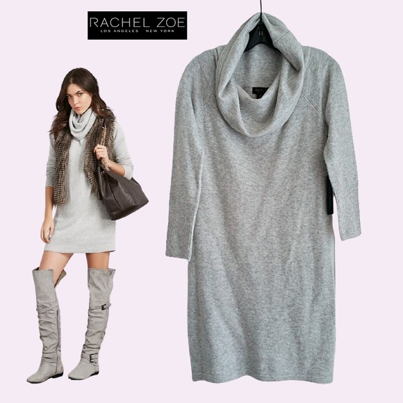 RACHEL ZOE NEW Soft Merino Wool Cowl Neck Mini Sweater Dress M - Picture 1 of 12